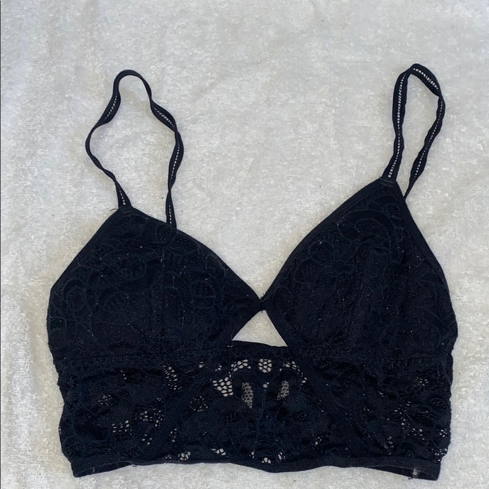 Black Lace V-Neck Bra with Adjustable Straps